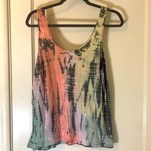 Tye dye tank top, low back, knotted, soft